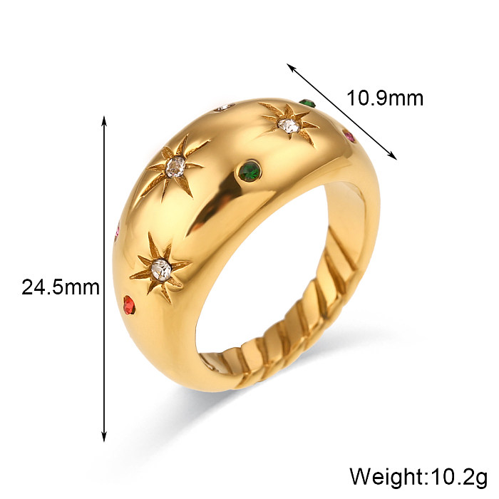 Europeu e americano ins moda personalizado pulseira ornamento aço inoxidável banhado a ouro 18k cúpula incrustada pedra cristais coloridos estrela anel