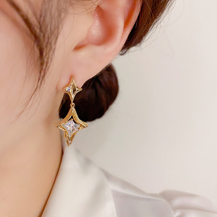 1 Paar einfache koreanische Art-Stern-Plating-Inlay-Kupfer-Zirkon-Tropfen-Ohrringe