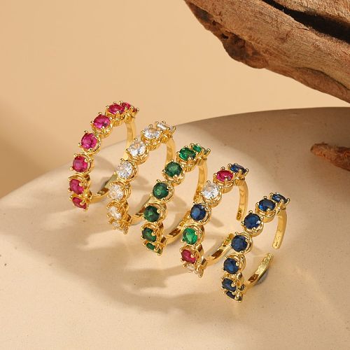 Elegant Round Copper Plating Inlay Zircon 14K Gold Plated Rings