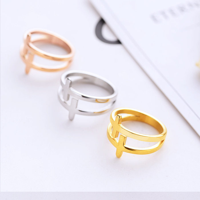 1 Piece Simple Style Solid Color Titanium Steel Plating Rings