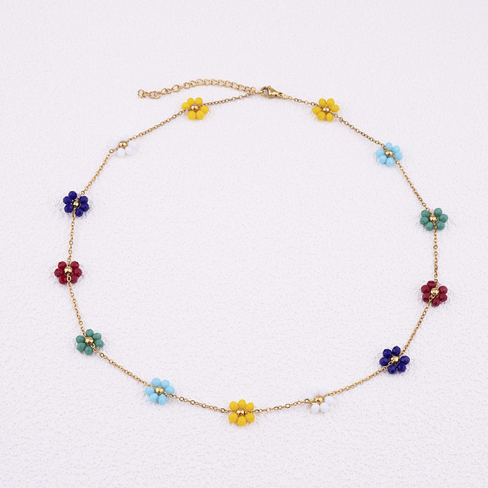 Collier de bracelets en acier titane fleur douce