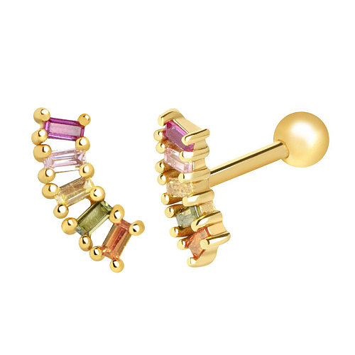 Bijoux de piercing boucles d'oreilles géométriques en argent sterling incrusté de zircon coloré