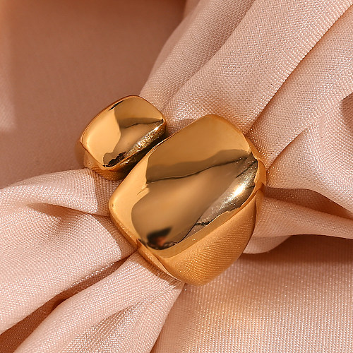 Estilo vintage estilo clássico cor sólida aço inoxidável chapeamento assimétrico anéis banhados a ouro 18K