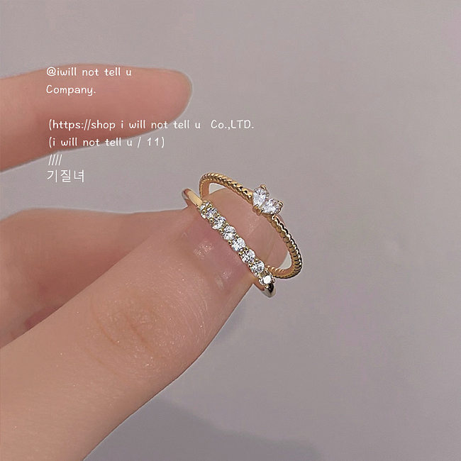Lady Heart Shape Copper Plating Inlay Zircon Open Ring