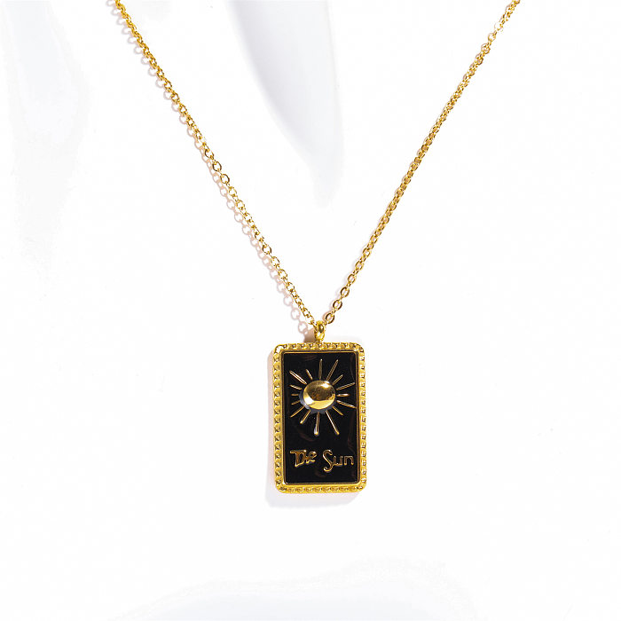 Casual Simple Style Sun Star Moon Copper Enamel Plating Inlay Zircon 18K Gold Plated Pendant Necklace