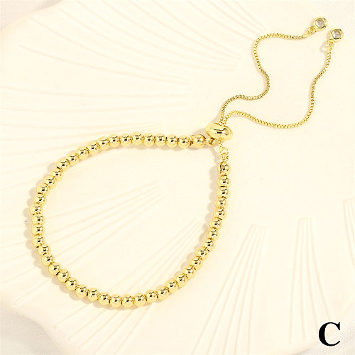 Retro Simple Style Round Copper Beaded Plating Inlay Zircon 18K Gold Plated Bracelets