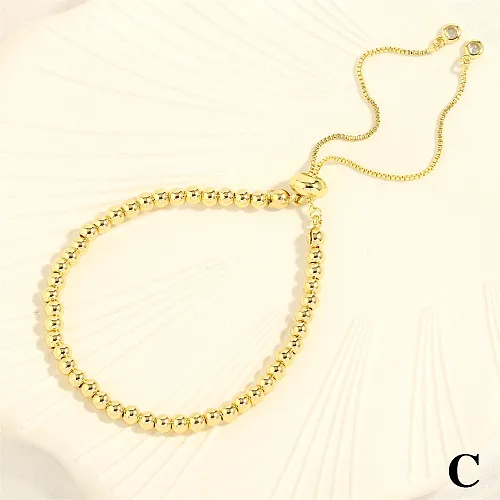 Retro Simple Style Round Copper Beaded Plating Inlay Zircon 18K Gold Plated Bracelets