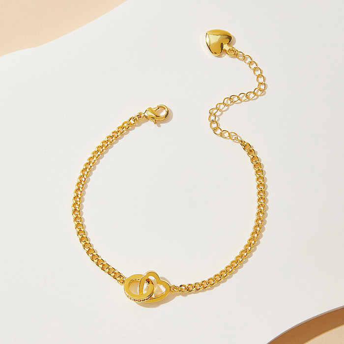 Elegant Circle Heart Shape Brass Gold Plated Zircon Bracelets 1 Piece