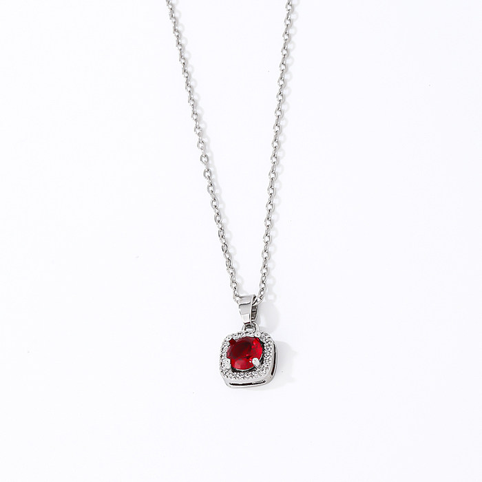 Casual Sweet Square Copper Zircon Pendant Necklace In Bulk