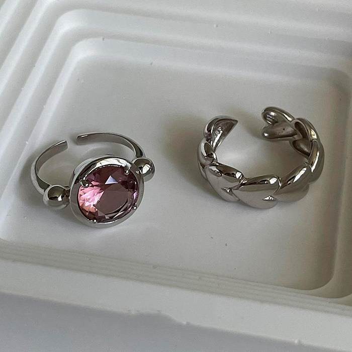 Anéis abertos de zircão com embutimento de cobre em formato de coração de estilo moderno