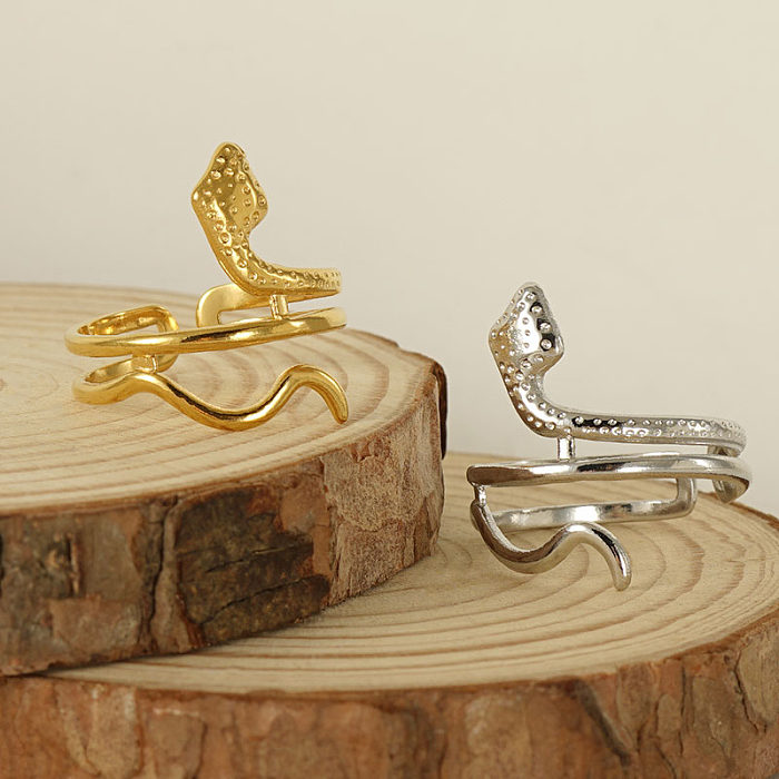 Retro Punk Cool Style Snake Stainless Steel Plating 18K Gold Plated Open Ring