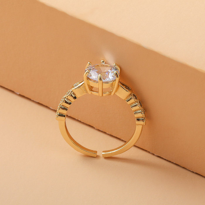 Simple Style Solid Color Copper Plating Inlay Zircon Open Rings