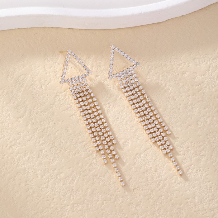 1 Pair Vintage Style Simple Style Triangle Tassel Plating Inlay Copper Zircon Drop Earrings