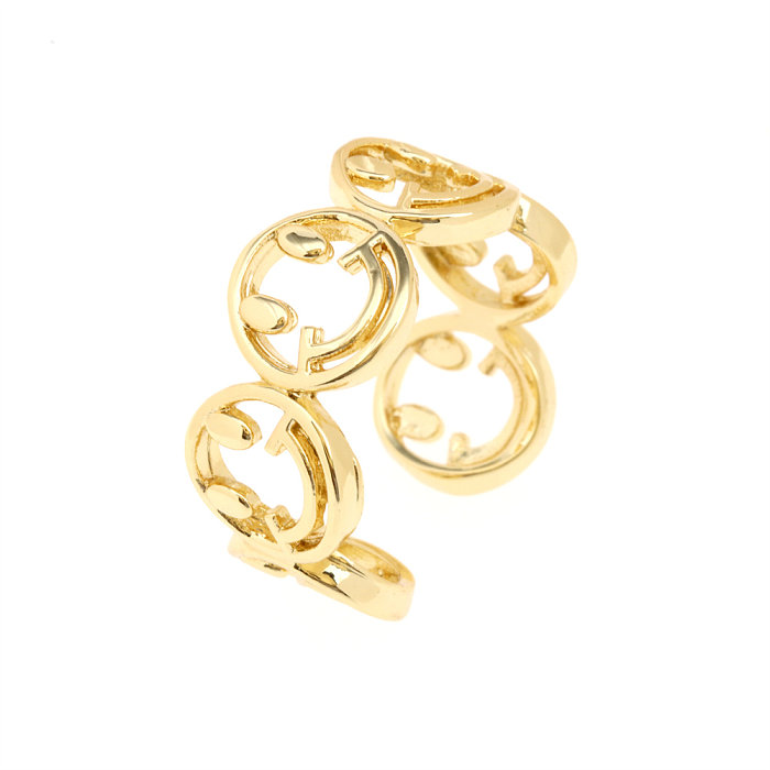 Modischer offener Ring mit Buchstaben-Herzform, Smiley-Gesicht, Kupfer, vergoldet, Zirkon, 1 Stück