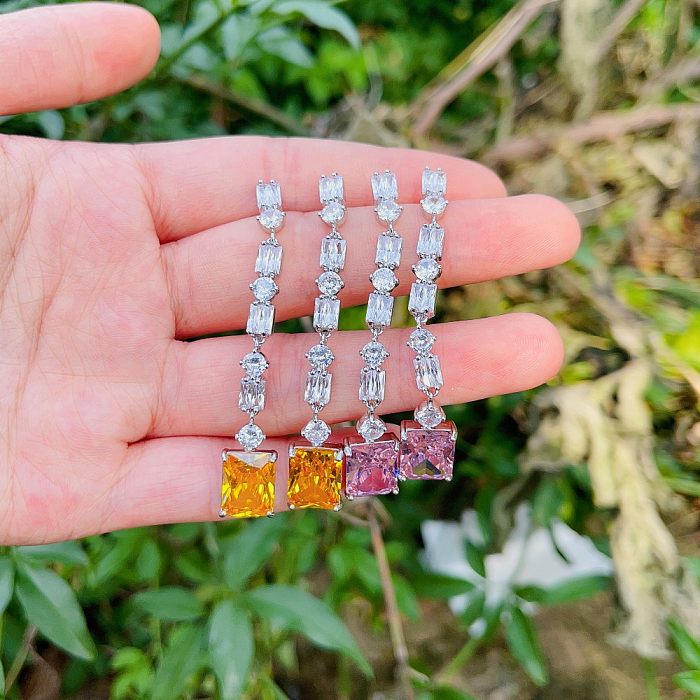 1 Pair IG Style Korean Style Geometric Inlay Copper Zircon Drop Earrings