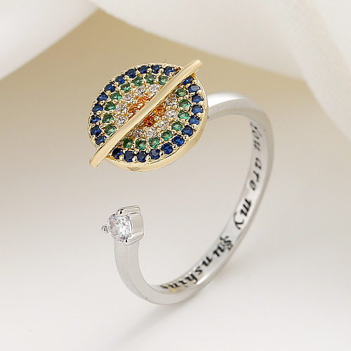 1 Piece Retro Round Copper Inlay Zircon Rings
