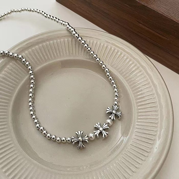 IG Style Cross Alloy Copper Beaded Plating Necklace
