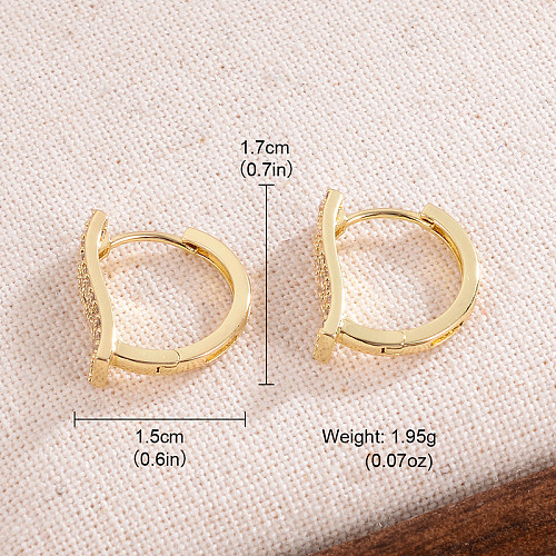 1 paire de boucles d'oreilles plaquées or 14 carats, Style Simple, incrustation de cuivre et de Zircon en forme de C