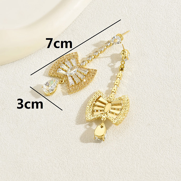 1 Pair Simple Style Butterfly Inlay Copper Zircon Drop Earrings