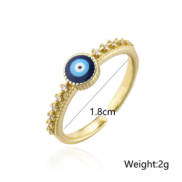 Moda pingando óleo olho do diabo anel aberto banhado a cobre 18K ouro micro-conjunto anel de zircão