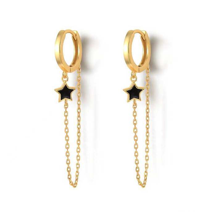 1 Pair Simple Style Star Moon Epoxy Plating Copper Drop Earrings