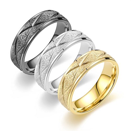 Simple Style Round Rhombus Titanium Steel Criss Cross Plating 18K Gold Plated Wide Band Rings