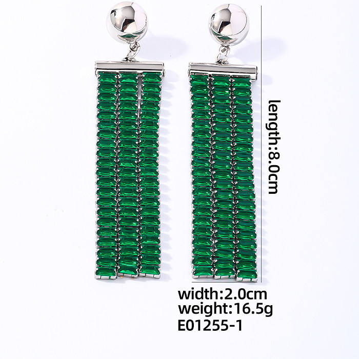 1 par de pendientes colgantes chapados en oro blanco con incrustaciones rectangulares redondas brillantes y brillantes