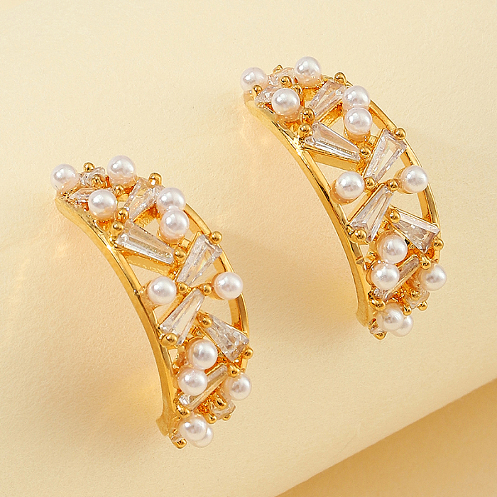 1 Pair Exaggerated Simple Style Round Plating Inlay Copper Zircon 18K Gold Plated Earrings
