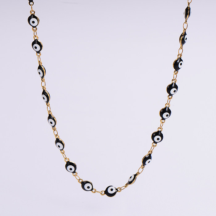 Klassische Teufelsauge-Armband-Halskette aus Edelstahl mit Epoxidbeschichtung und 18-karätigem Gold im römischen Stil