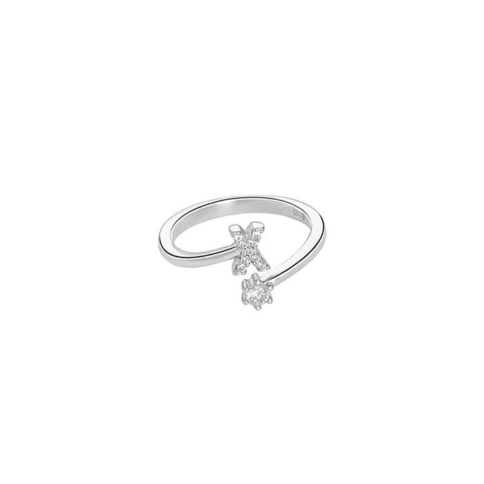IG Style Simple Style Letter Copper Plating Inlay Zircon Open Ring