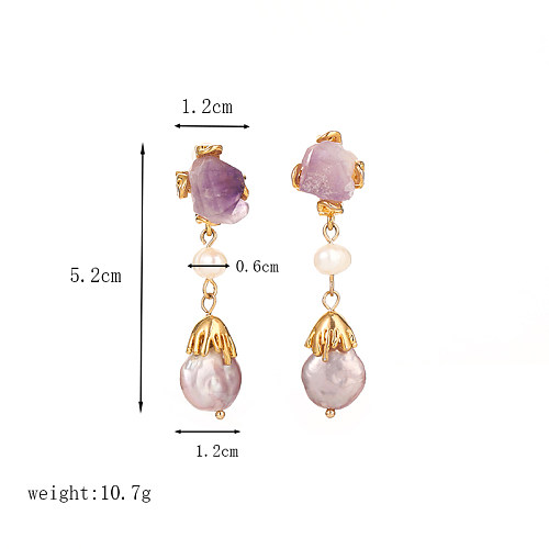 Luxurious Commute Irregular Geometric Natural Stone Freshwater Pearl Copper Plating Inlay Zircon 18K Gold Plated Earrings Necklace