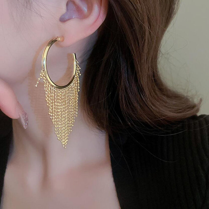 1 paire de boucles d'oreilles pendantes en cuivre plaqué pampilles streetwear