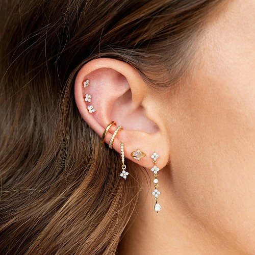 Boucles d'oreilles pendantes en Zircon avec incrustation de cuivre et de fleurs à la mode, 1 paire