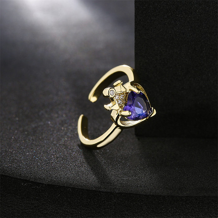 Personality Crown Love Zircon Ring Copper Plated Gold Opening Adjustable Ring
