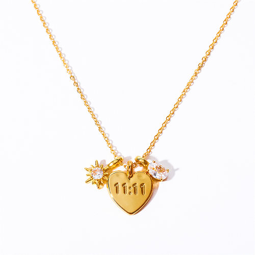 IG Style Letter Number Heart Shape Copper Gold Plated Zircon Pendant Necklace In Bulk