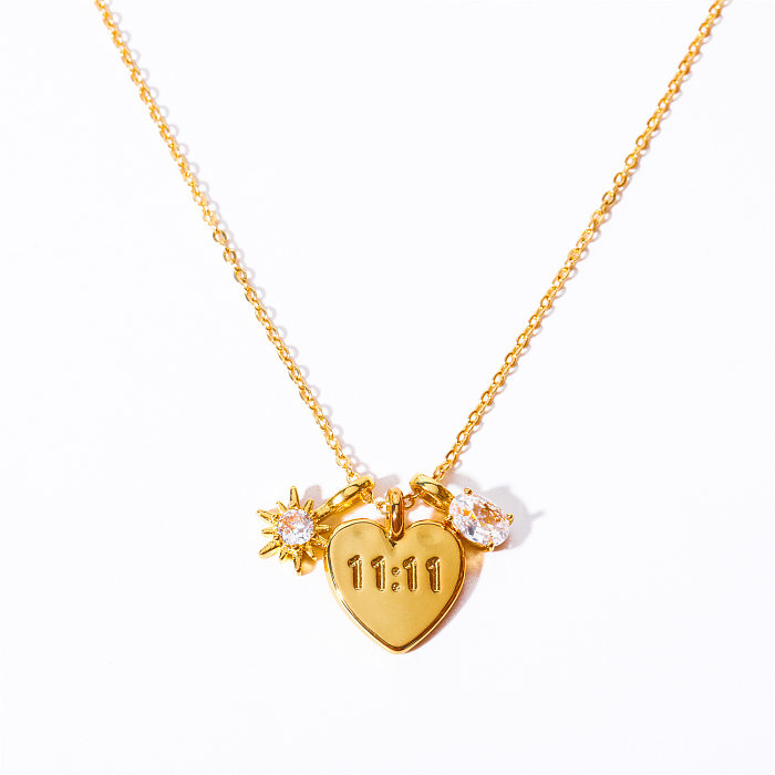 Colar com pingente de zircão banhado a ouro em formato de coração com letras estilo IG a granel