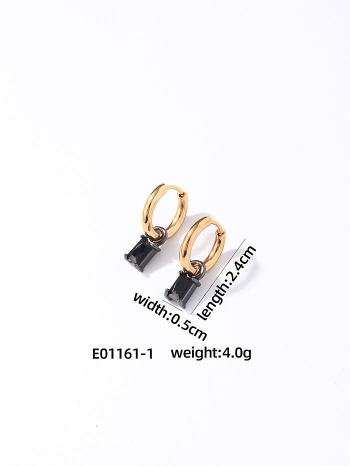 1 paire de boucles d'oreilles pendantes en cuivre et Zircon, Style classique, incrustation carrée