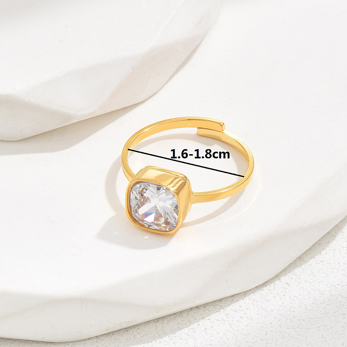 Bague ouverte plaquée or 18 carats avec incrustation en acier inoxydable, style simple et rond brillant, style simple et élégant