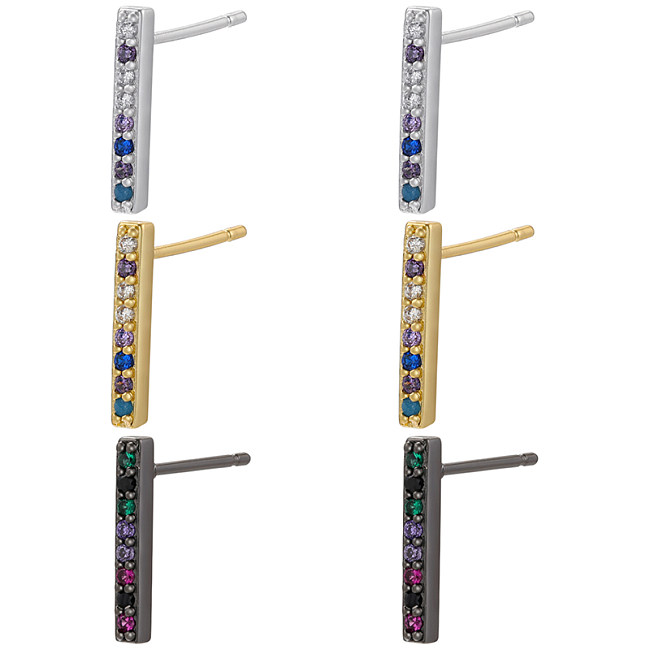 1 Pair Elegant Rectangle Copper Plating Inlay Zircon 18K Gold Plated Ear Studs