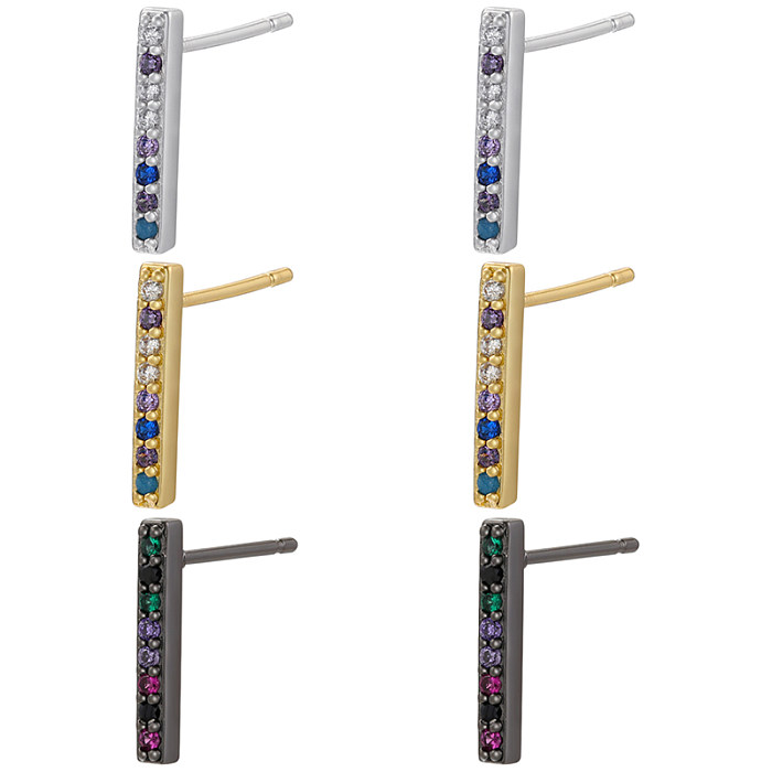 1 Pair Elegant Rectangle Copper Plating Inlay Zircon 18K Gold Plated Ear Studs