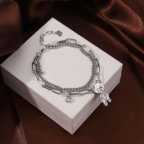 Modern Style Bear Copper Plating Inlay Zircon Silver Plated Bracelets