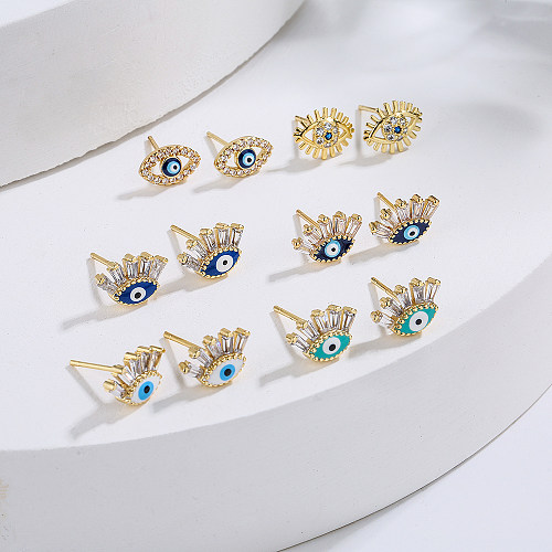 Fashion Plating 18K Gold Micro Inlaid Zircon Eye Copper Ear Stud Earrings