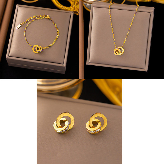 Commute Geometric Titanium Steel Plating Inlay Artificial Gemstones Bracelets Earrings Necklace