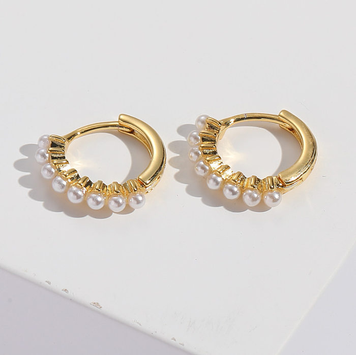 Retro Round Pearl 14K Gold Plated Copper Earrings