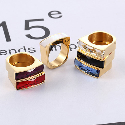 1 Piece Fashion Square Stainless Steel Plating Glass Rings