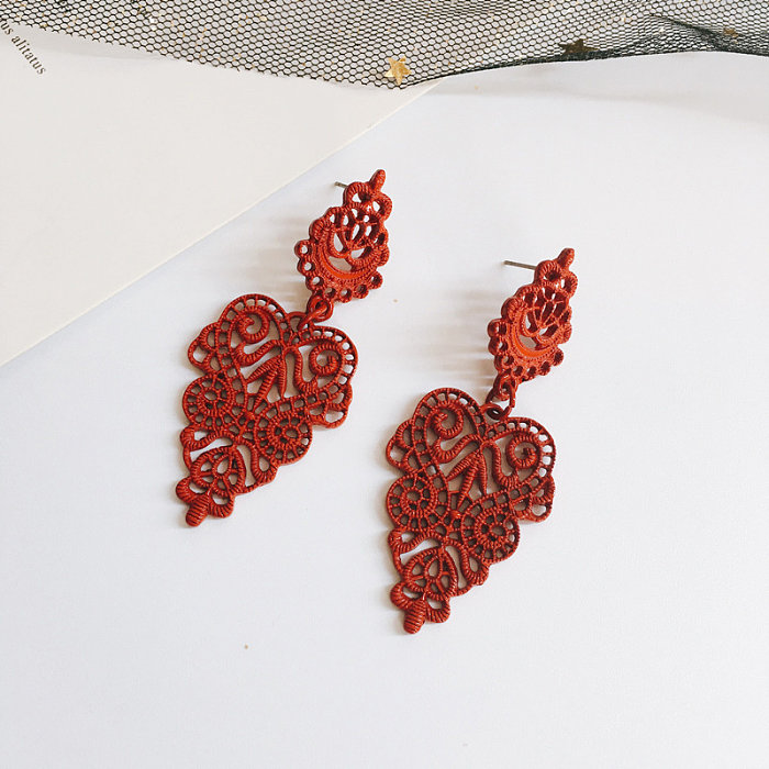 1 Pair Casual Vintage Style Human Face Leaf Heart Shape Plating Hollow Out Inlay Alloy Metal Brass Resin Zircon 18K Gold Plated Gold Plated Silver Plated Earrings