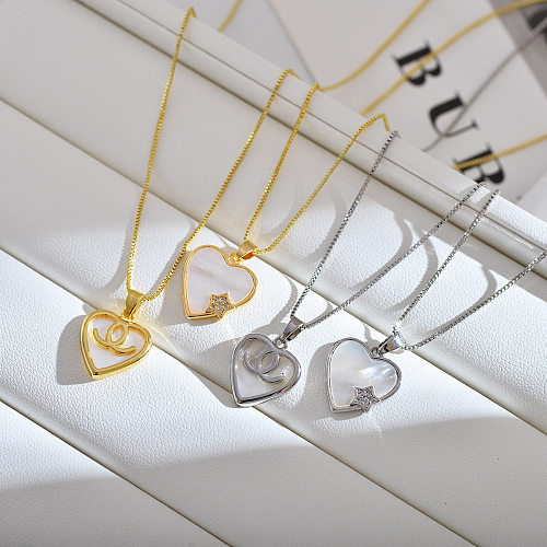 Simple Style Heart Shape Copper Zircon Pendant Necklace In Bulk