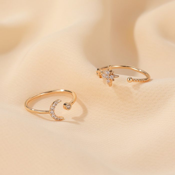 Venta caliente Simple estrella Luna anillo clásico apertura anillo de dedo ajustable joyería al por mayor