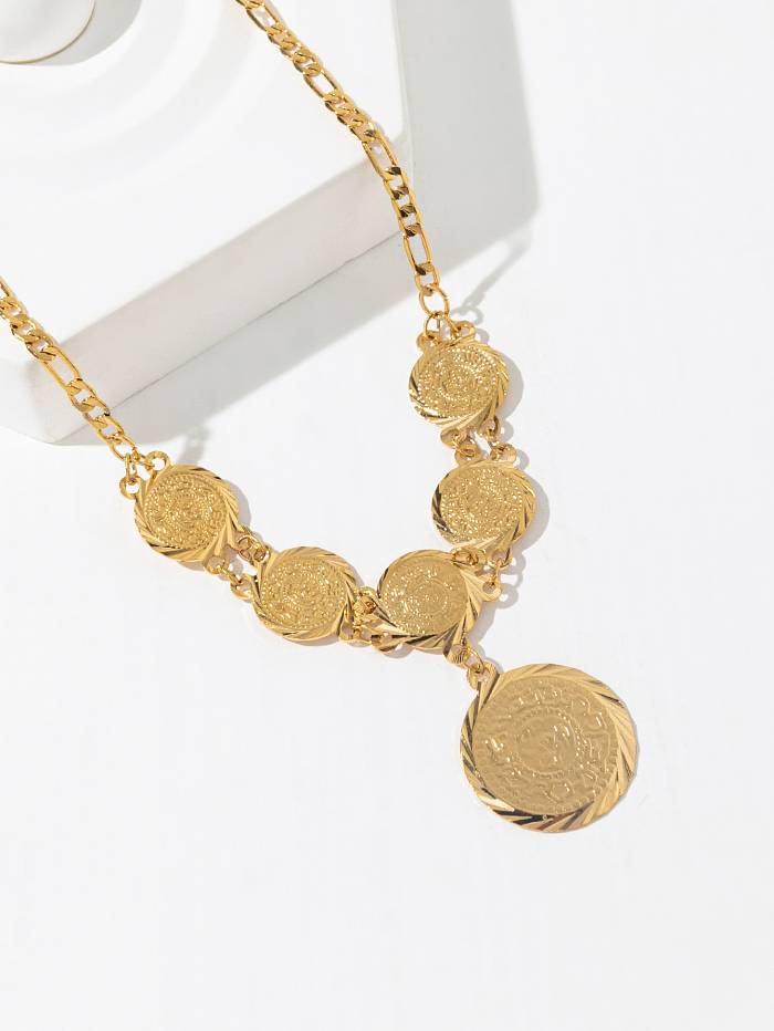 Simple Style Coin Copper Plating 18K Gold Plated Pendant Necklace