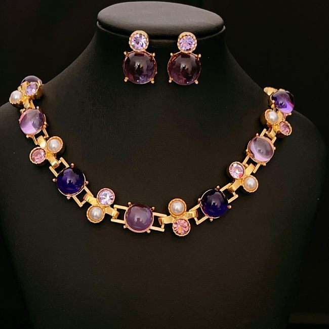 Elegante conjunto de joias de zircão com revestimento de aço de tartaruga doce